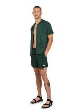 Bather Dark Green Lined Swim Trunks